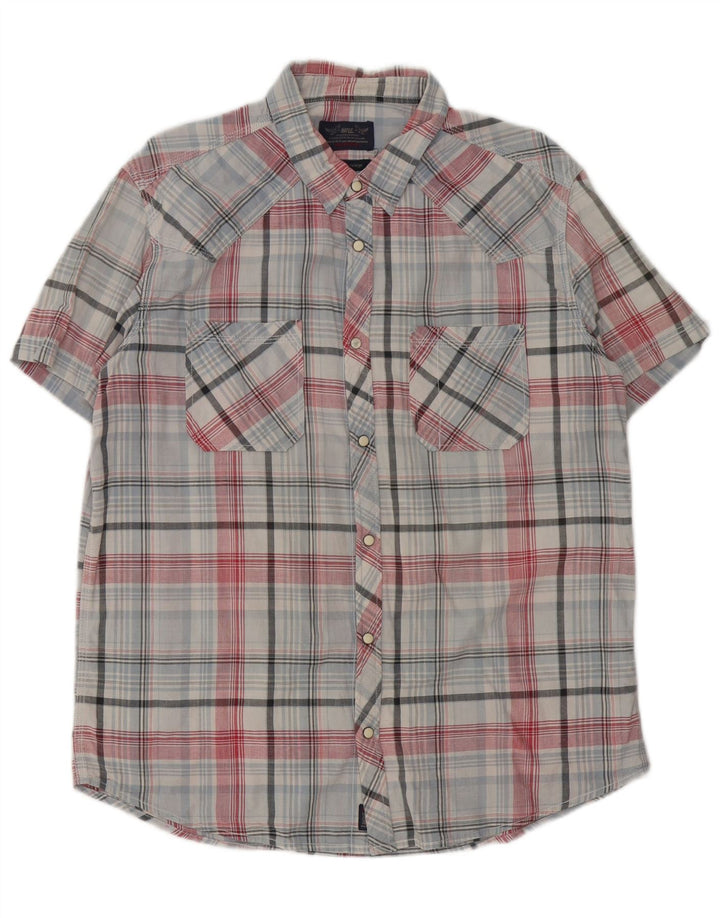 Camisa masculina de manga curta Rifle 2XL algodão xadrez azul