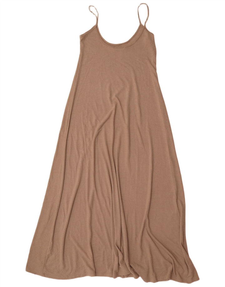 Vestido maxi feminino Zara UK 12 poliéster bege médio
