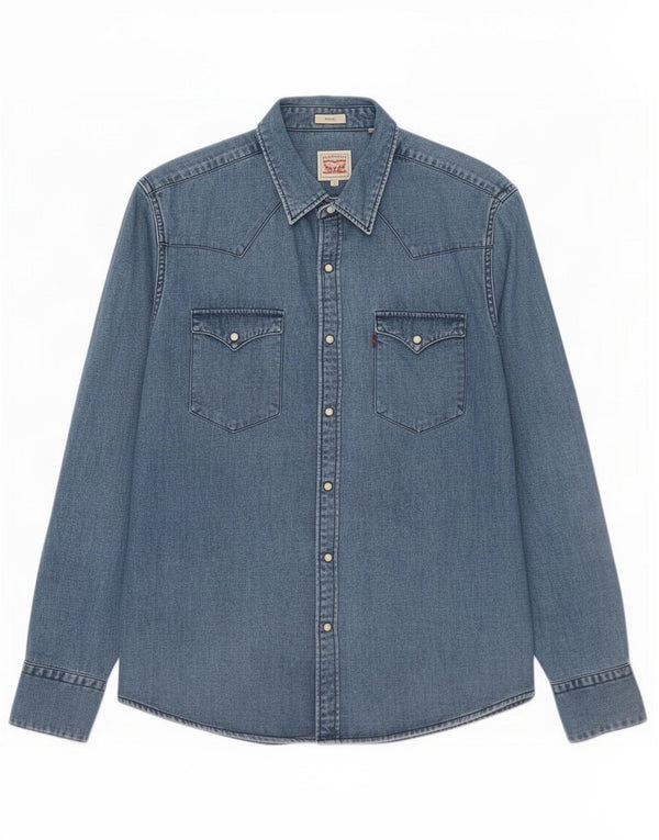 Camisa jeans masculina Levi's Slim Fit pequena azul algodão