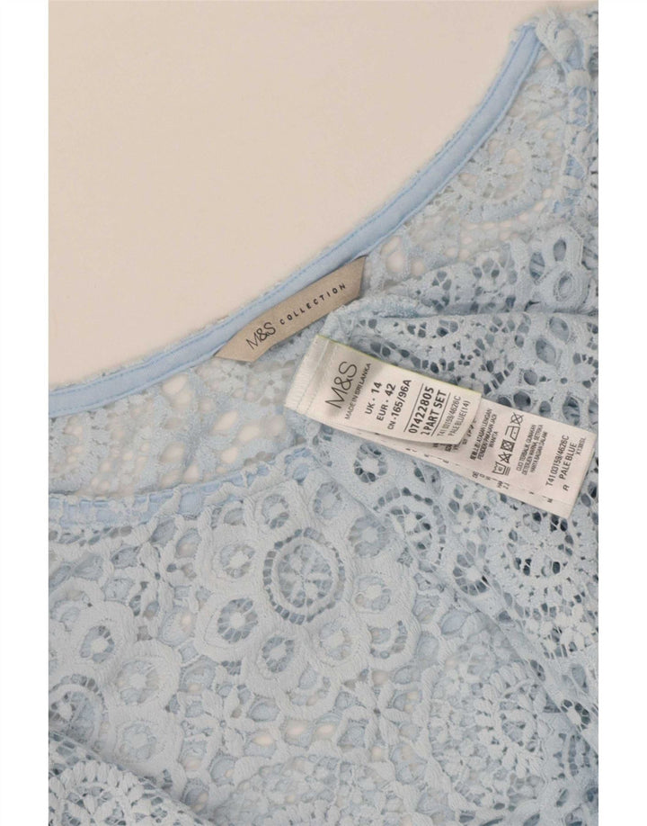 Blusa feminina Marks & Spencer UK 14 grande azul floral poliamida