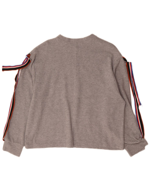 Top feminino Zara manga comprida UK 14 poliéster cinza médio