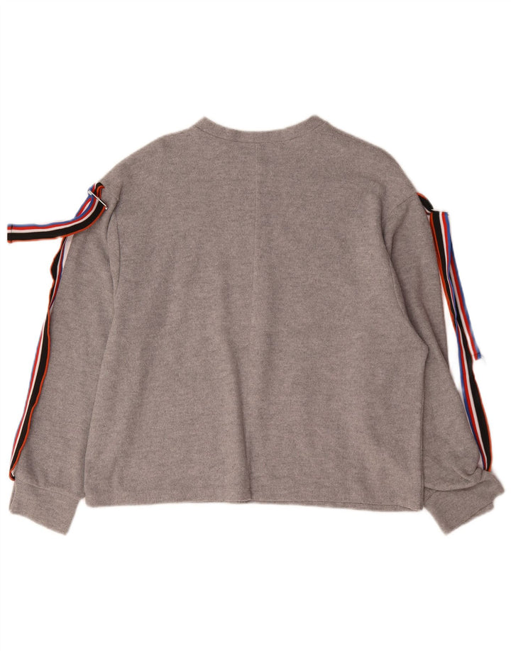 Top feminino Zara manga comprida UK 14 poliéster cinza médio