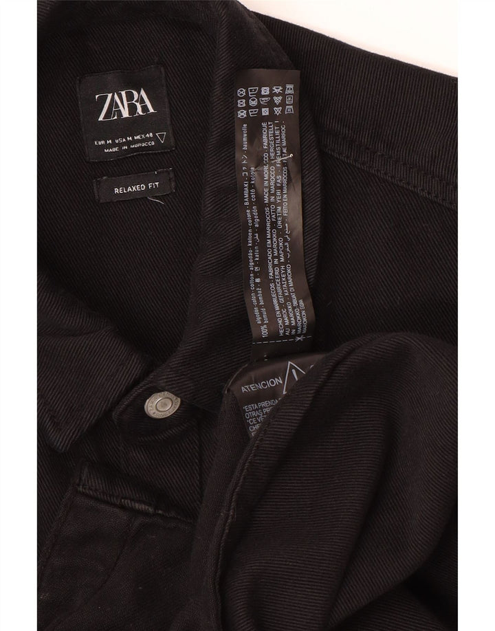Camisa jeans masculina Zara com ajuste relaxado de algodão preto médio