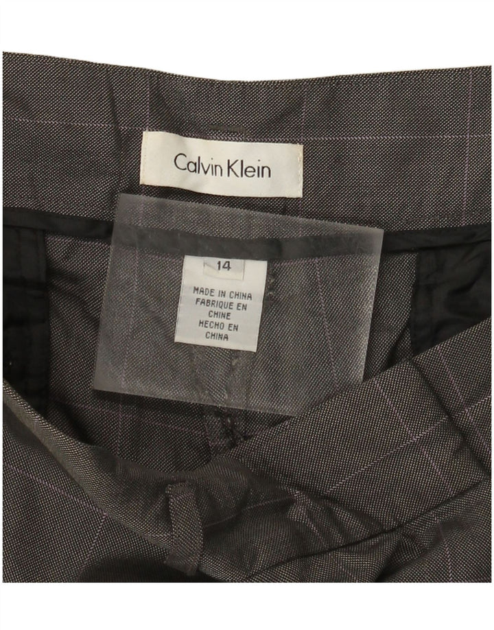 Calça feminina Calvin Klein de terno reto US 14 XL W36 L30 cinza xadrez lã