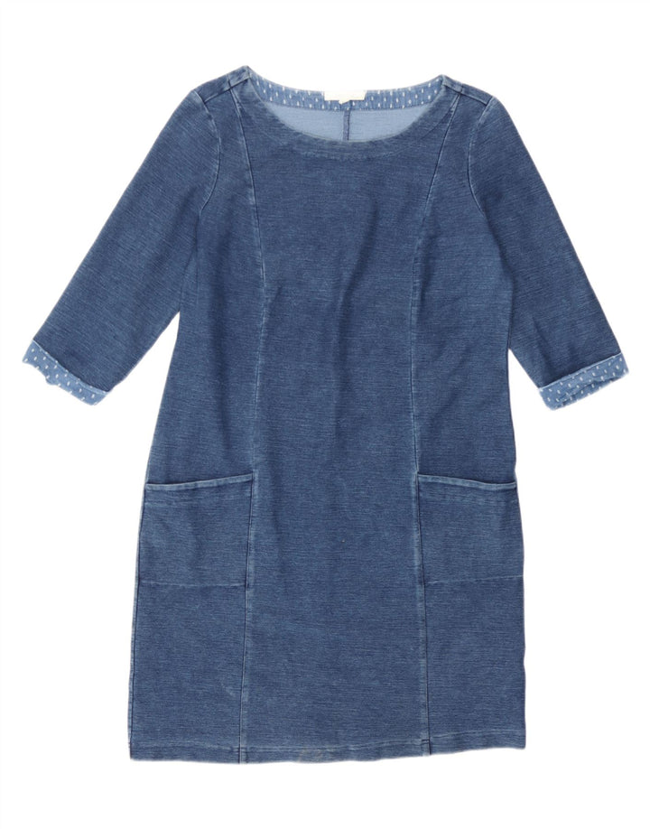 Vestido feminino com bainha de manga 3/4 White Stuff UK 14 algodão azul médio