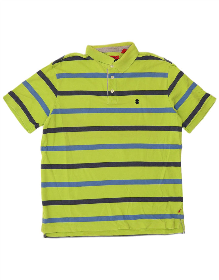 Camisa polo masculina Izod grande algodão listrado verde