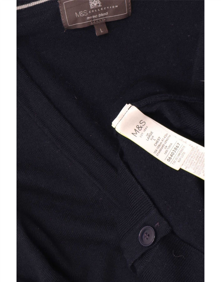 Suéter cardigã masculino Marks & Spencer grande acrílico azul marinho