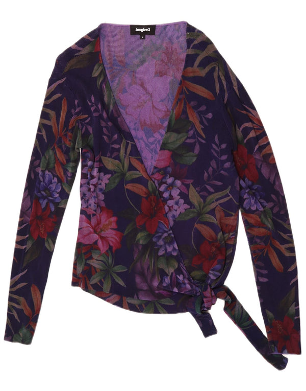 Desigual Cardigan Feminino Wrap Top UK 14 Grande Roxo Floral