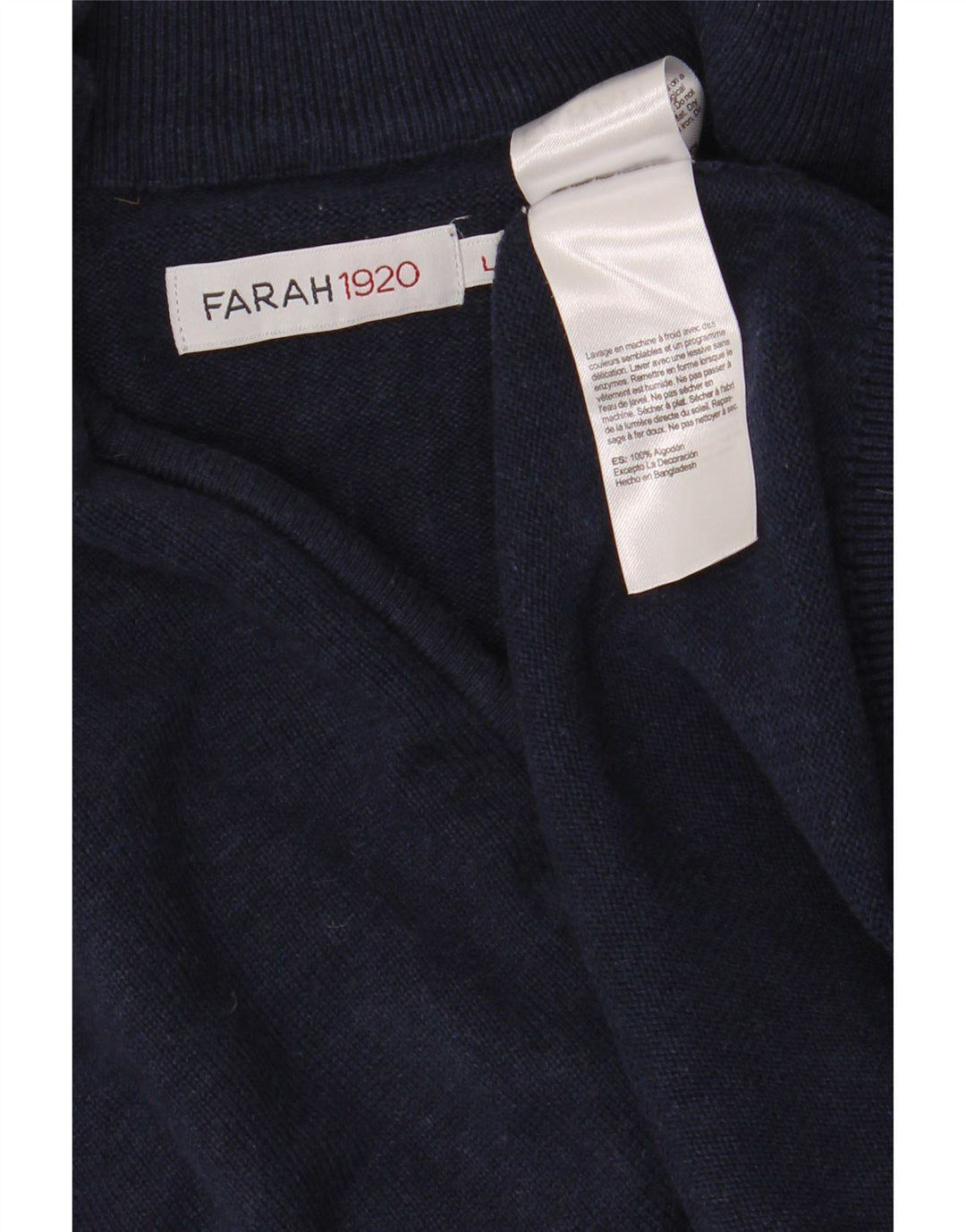 Suéter masculino Farah com zíper e gola grande de algodão azul marinho