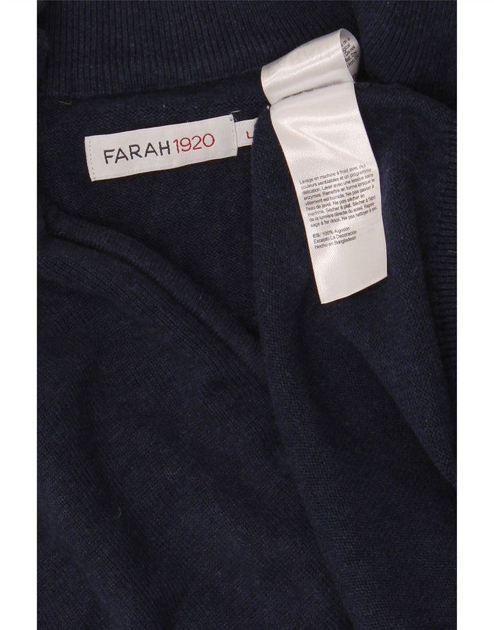 Suéter masculino Farah com zíper e gola grande de algodão azul marinho