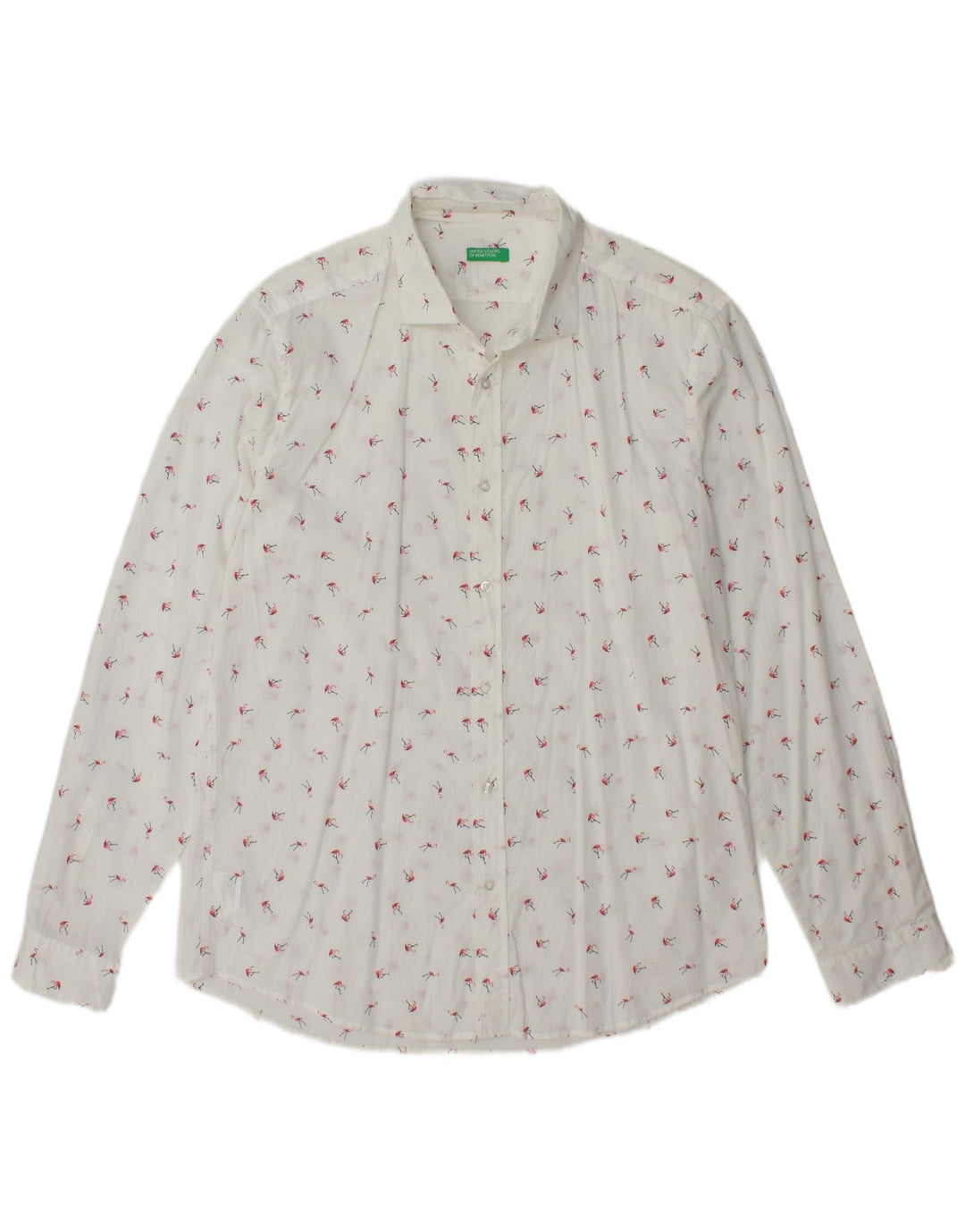 Camisa masculina Flamingo BENETTON de algodão branco médio