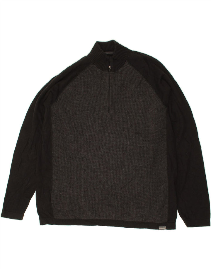 EDDIE BAUER Mens Zip Neck Jumper Sweater XL Black Colourblock Cotton Vintage Eddie Bauer and Second-Hand Eddie Bauer from Messina Hembry 