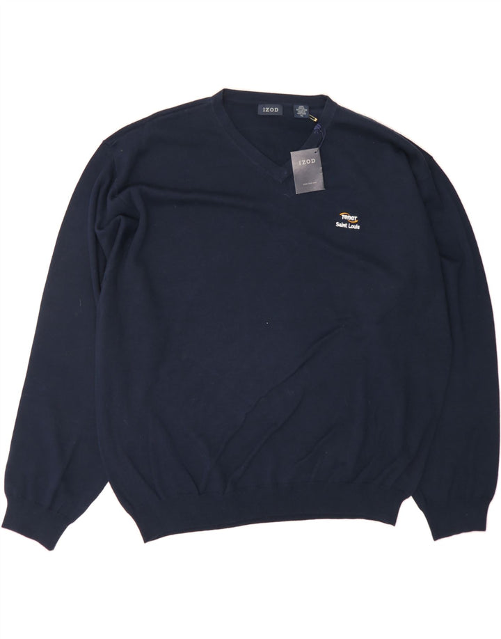 IZOD Mens V-Neck Jumper Sweater XL Navy Blue Cotton Vintage Izod and Second-Hand Izod from Messina Hembry 