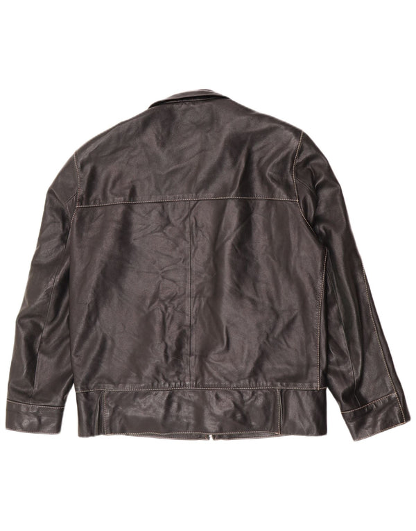 Jaqueta de couro vintage masculina com zíper IT 50 grande motociclista preto