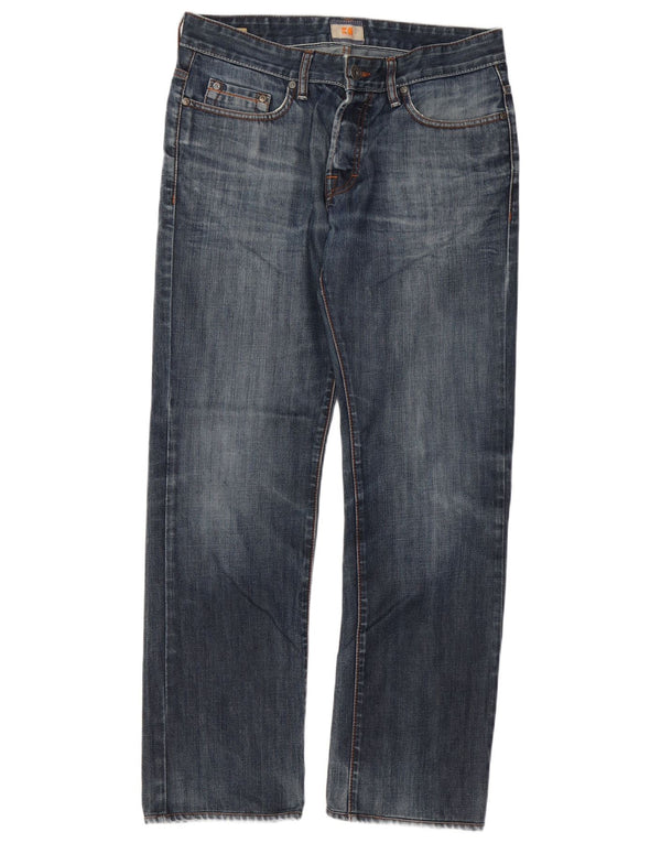 Hugo Boss Mens Straight Jeans W33 L32 Azul Algodão