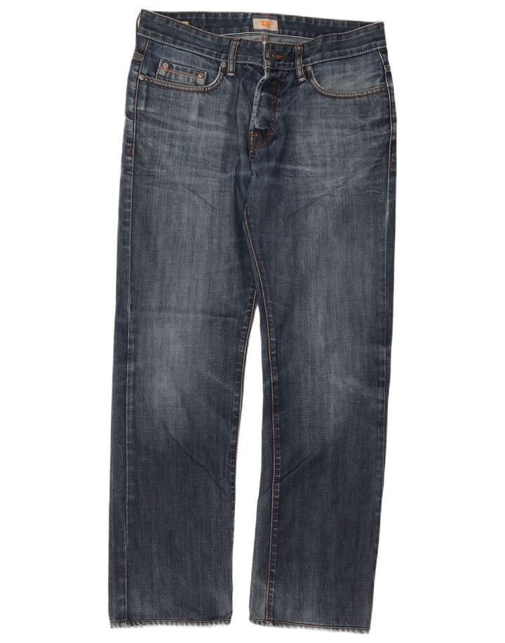 Hugo Boss Mens Straight Jeans W33 L32 Azul Algodão