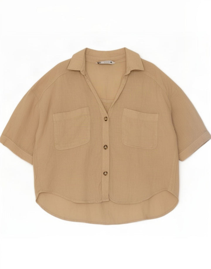 Zara Camisa feminina manga 3/4 Reino Unido 14 Médio Bege