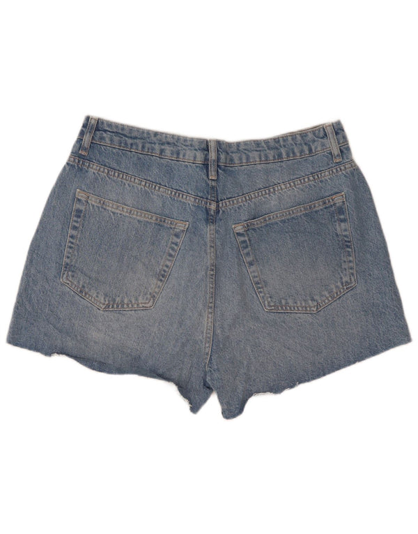 Topshop Shorts jeans feminino de cintura alta desgastado Reino Unido 14 grande W32 azul