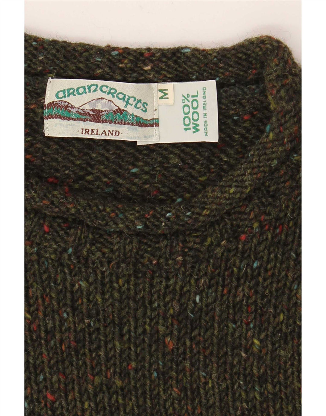 Suéter masculino Aran Crafts com gola canoa, lã manchada cáqui médio