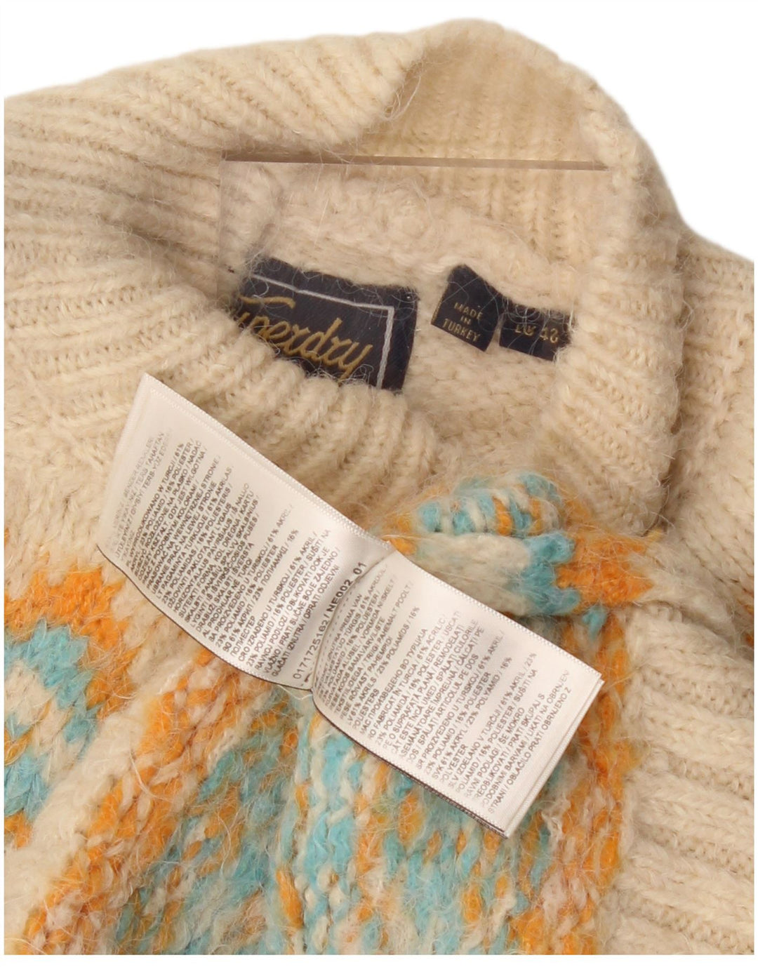 Suéter feminino Superdry com gola tartaruga UK 12 médio bege Fair Isle
