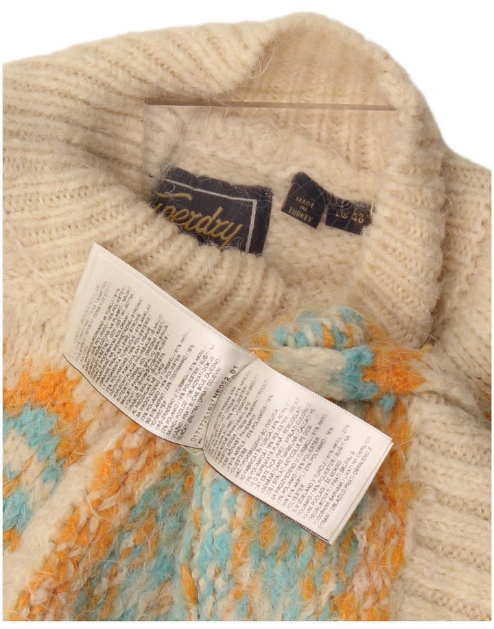 Suéter feminino Superdry com gola tartaruga UK 12 médio bege Fair Isle