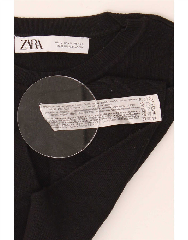Zara Womens Crop Vest Top UK 8 Pequeno Preto Viscose