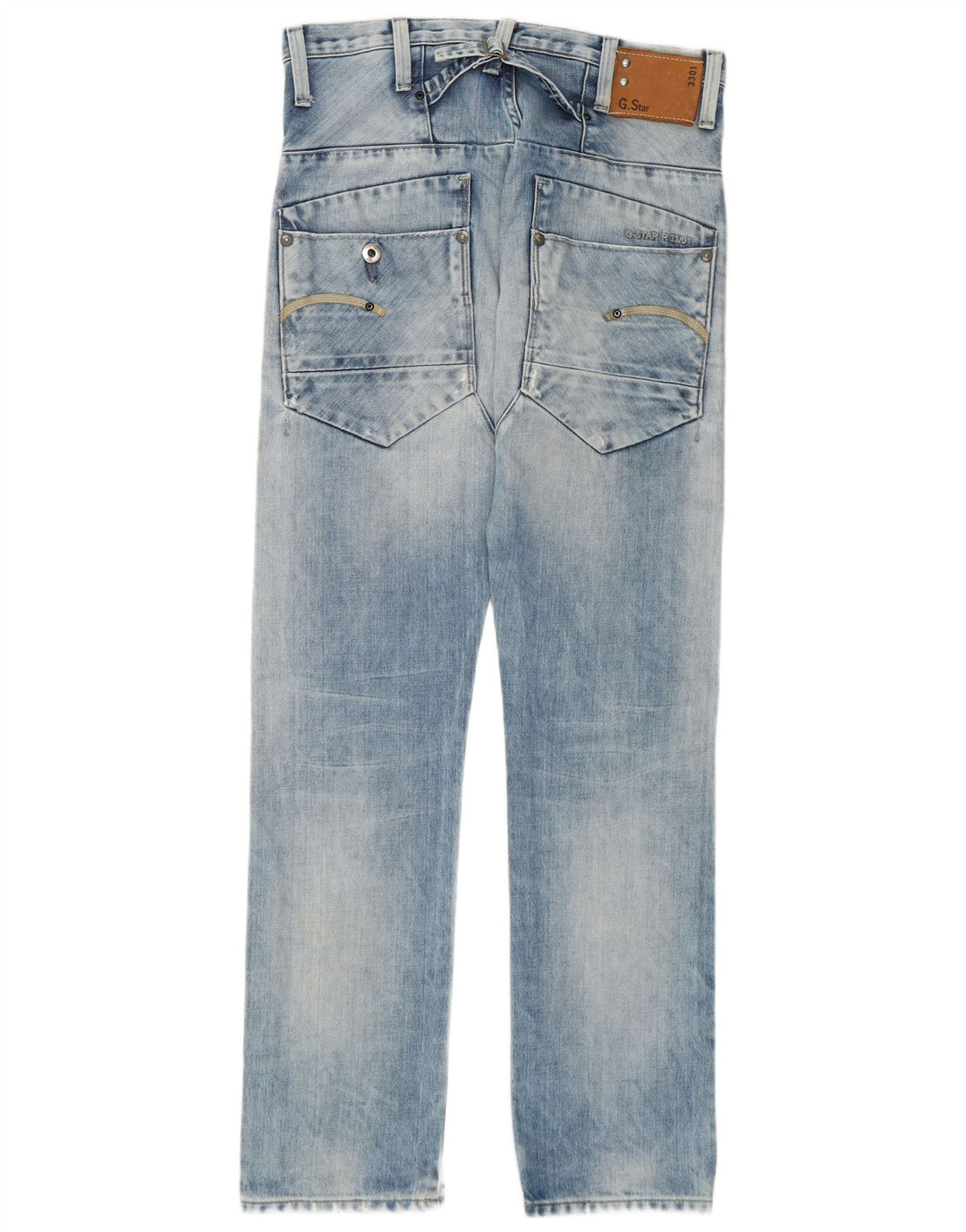 Calça jeans reta masculina G-Star 3301 desgastada W30 L32 algodão azul