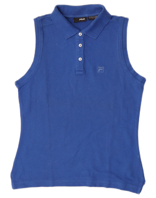 Camisa polo feminina sem mangas Fila UK 12 algodão azul médio