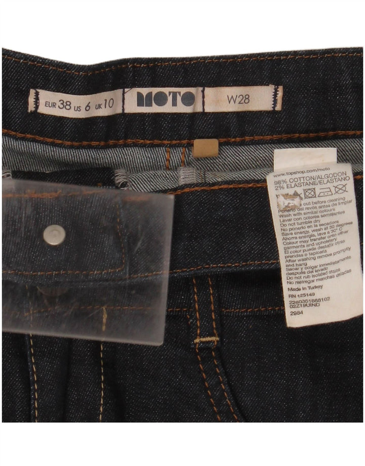 Shorts jeans feminino de cintura alta MOTO Reino Unido 10 pequeno W28 algodão azul marinho