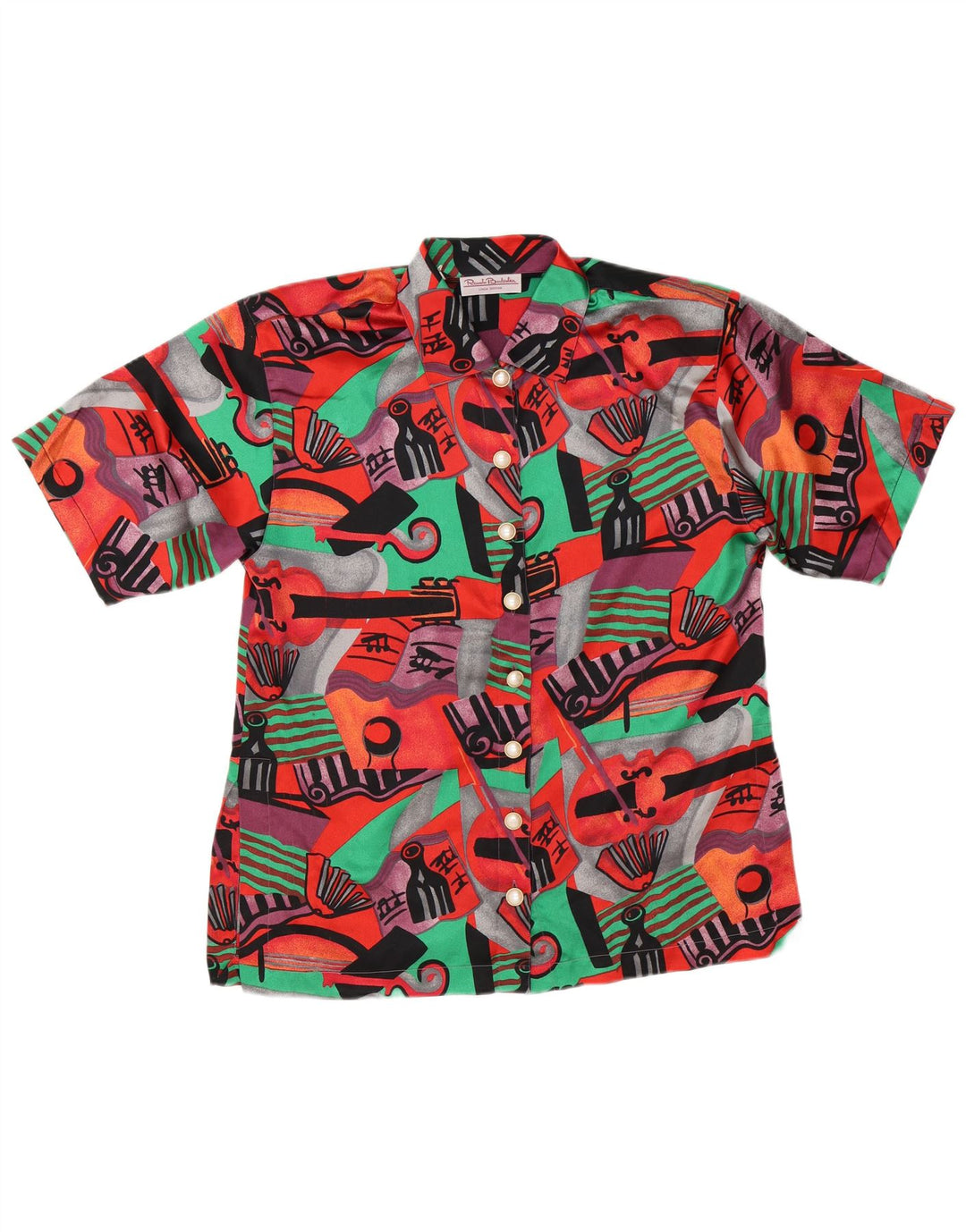 Camisa feminina Renato Balestra UK 16 grande multicolorida geométrica
