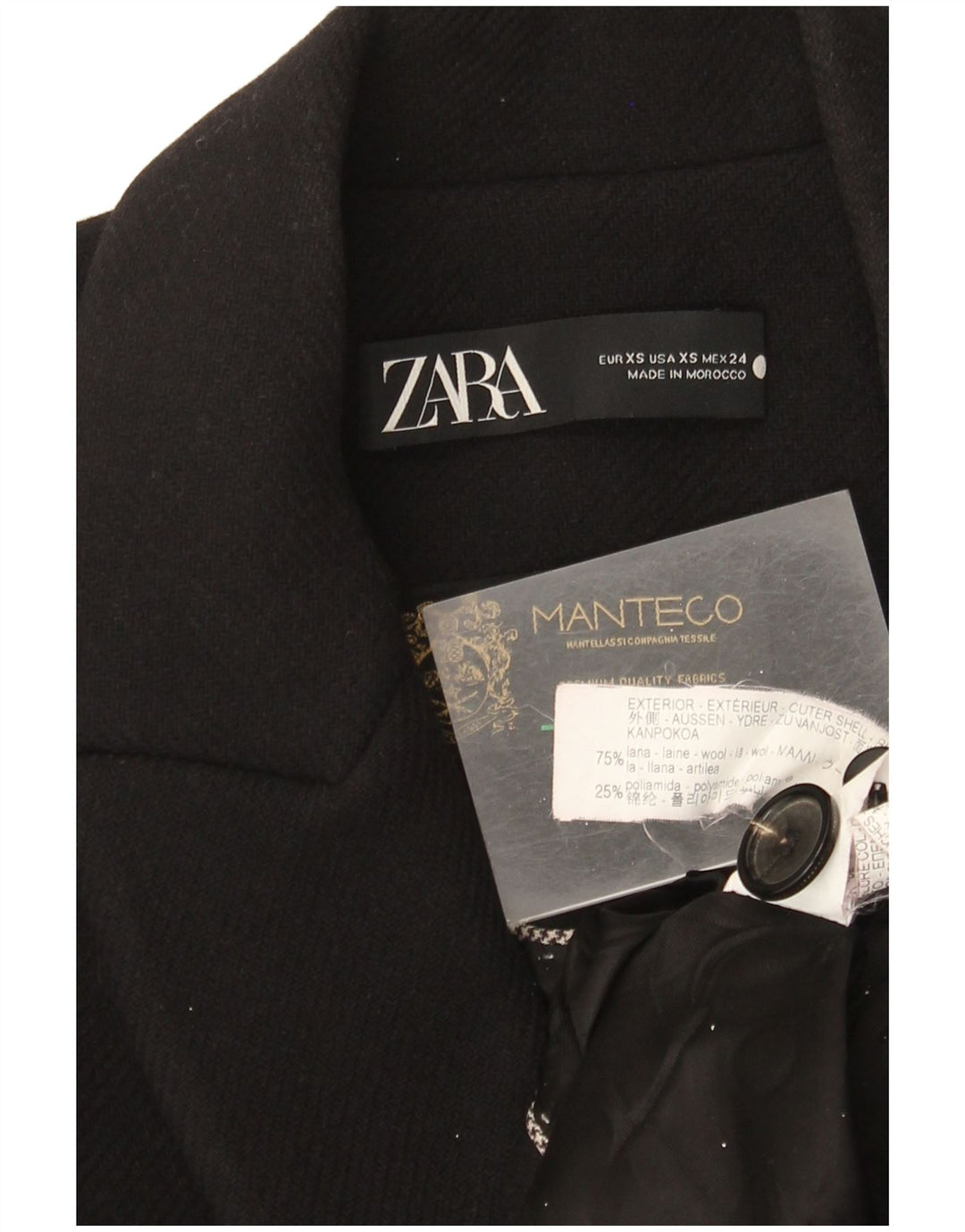 Sobretudo feminino Zara UK 6 XS lã preta