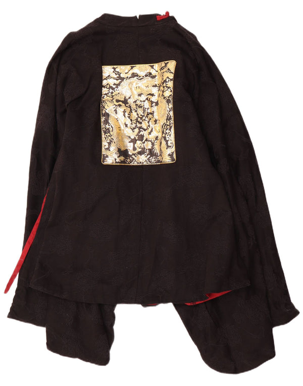 Blusa Poncho feminina vintage de manga comprida Top UK 12 médio preto floral