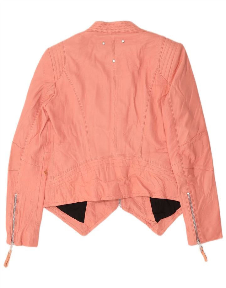 Jaqueta de couro feminina Be Edgy UK 14 grande couro rosa