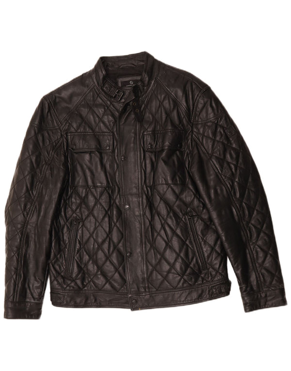 Jaqueta de couro acolchoada masculina vintage IT 50 grande couro preto