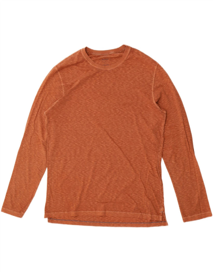 Camiseta masculina branca de manga comprida grande algodão manchado marrom