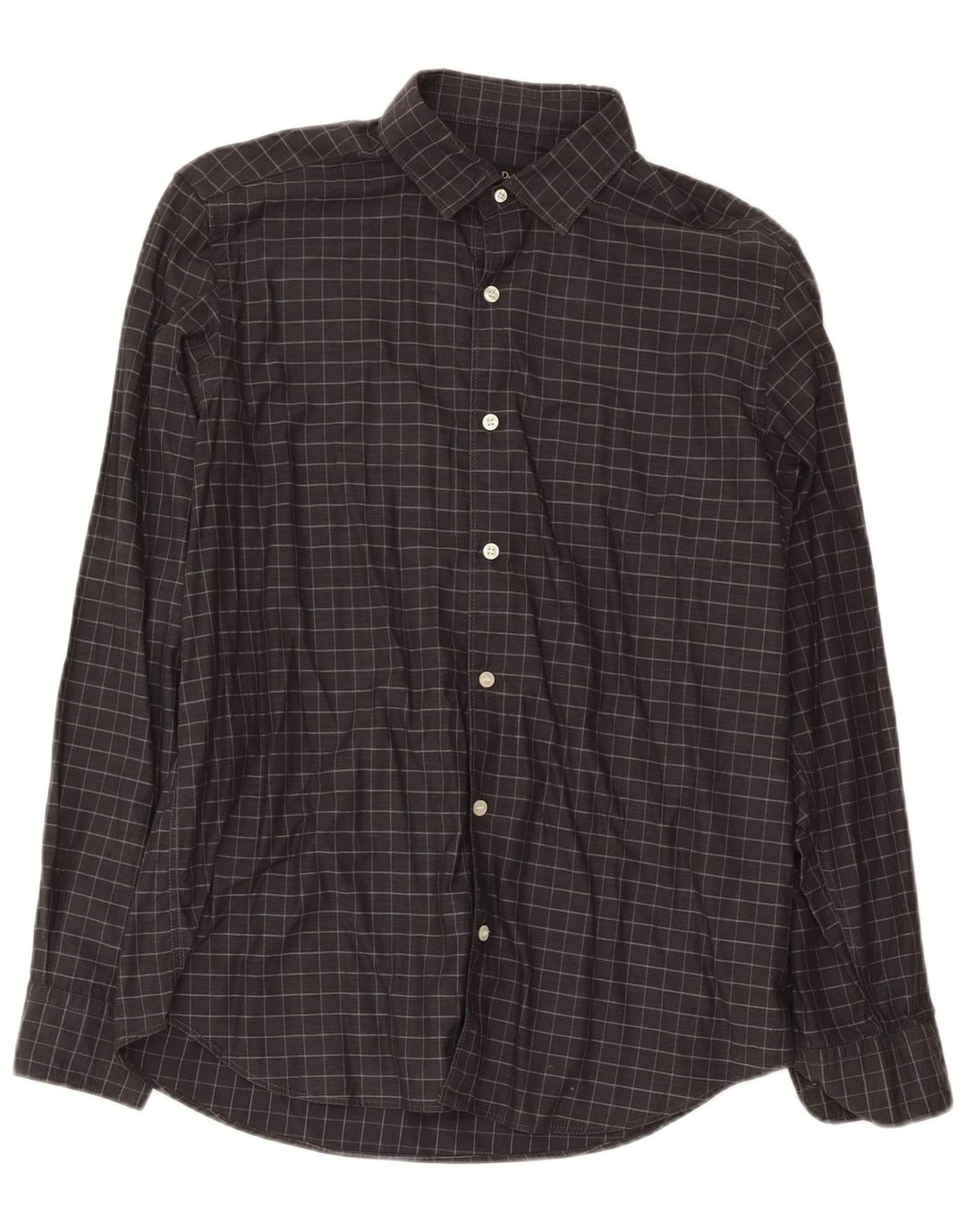 Camisa masculina Massimo Dutti grande algodão xadrez cinza