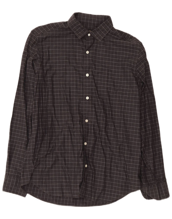 Camisa masculina Massimo Dutti grande algodão xadrez cinza