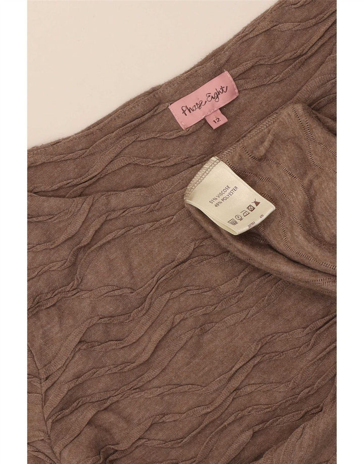 Top curto feminino Phase Eight manga 3/4 Reino Unido 12 viscose marrom médio