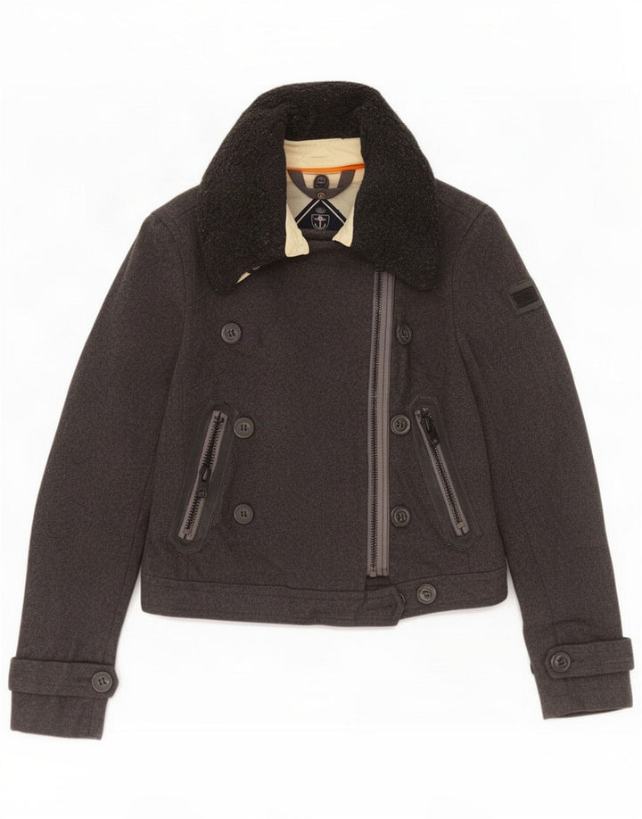 Jaqueta bomber feminina Superdry UK 14 lã cinza médio
