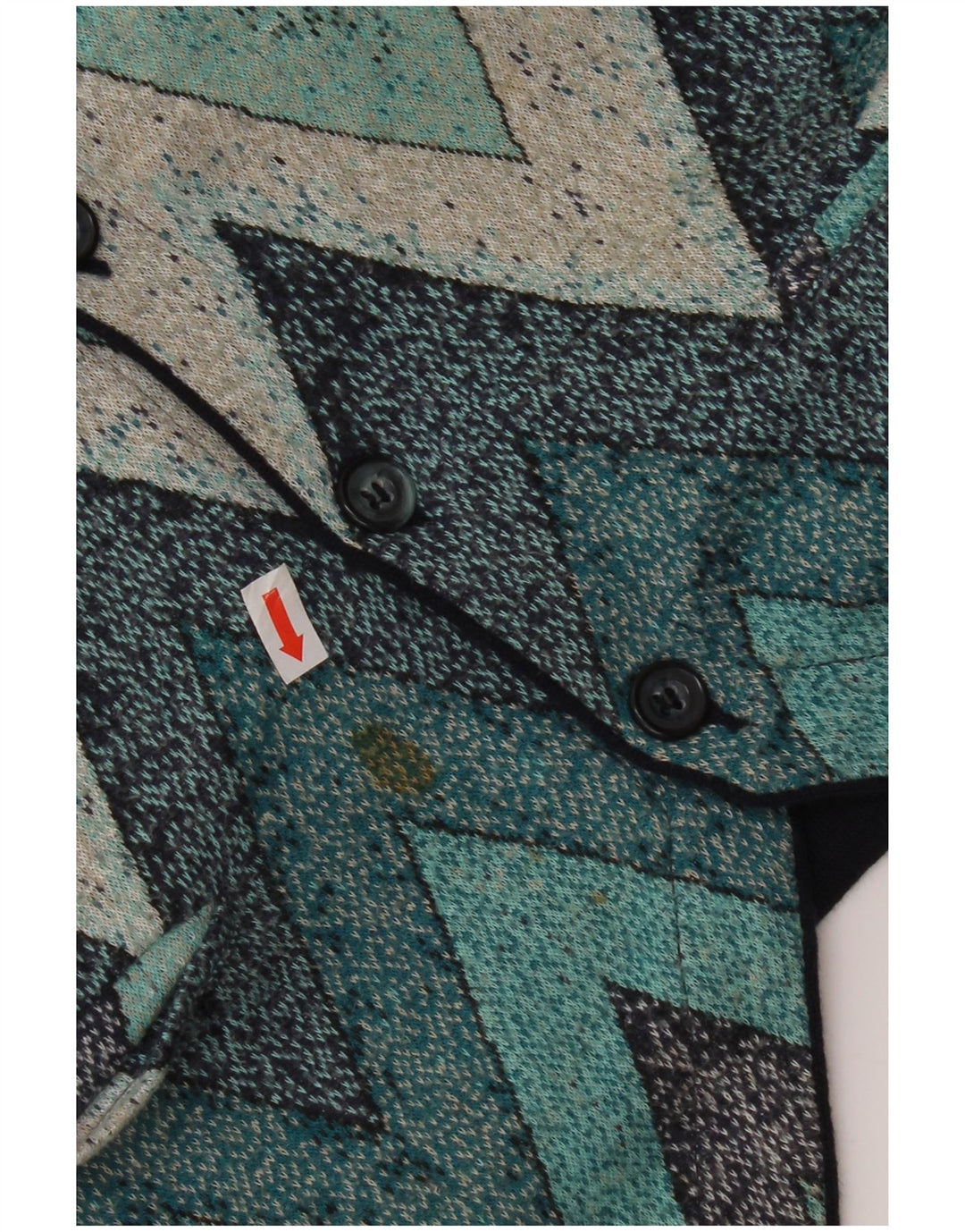 Colete de malha feminino vintage IT 52 2XL azul Chevron algodão