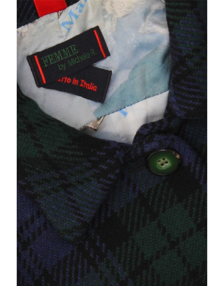 Sobretudo feminino vintage UK 18 XL azul marinho xadrez