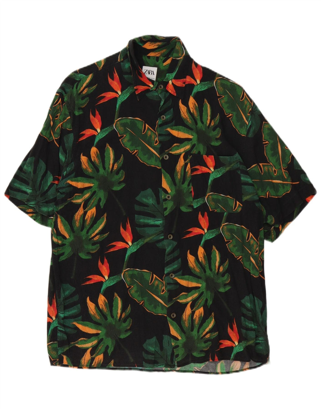 Zara Camisa masculina de manga curta média preta floral viscose