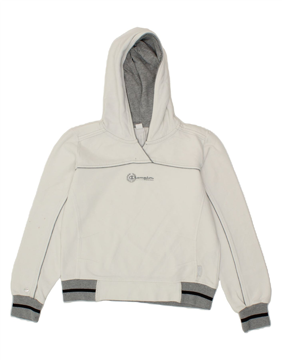 CHAMPION Womens Crop Hoodie Jumper UK 14 Medium White Cotton Vintage Champion and Second-Hand Champion from Messina Hembry 