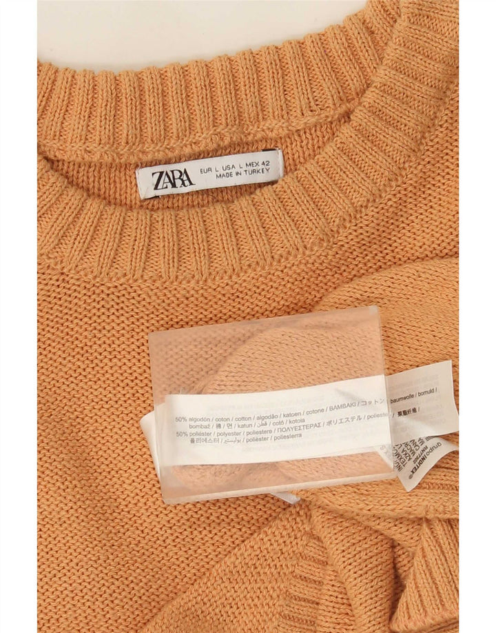 Zara Suéter masculino com gola redonda, grande algodão laranja