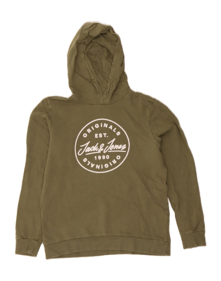 JACK & JONES Boys Graphic Hoodie Jumper 13-14 Years Khaki Cotton Vintage Jack & Jones and Second-Hand Jack & Jones from Messina Hembry 