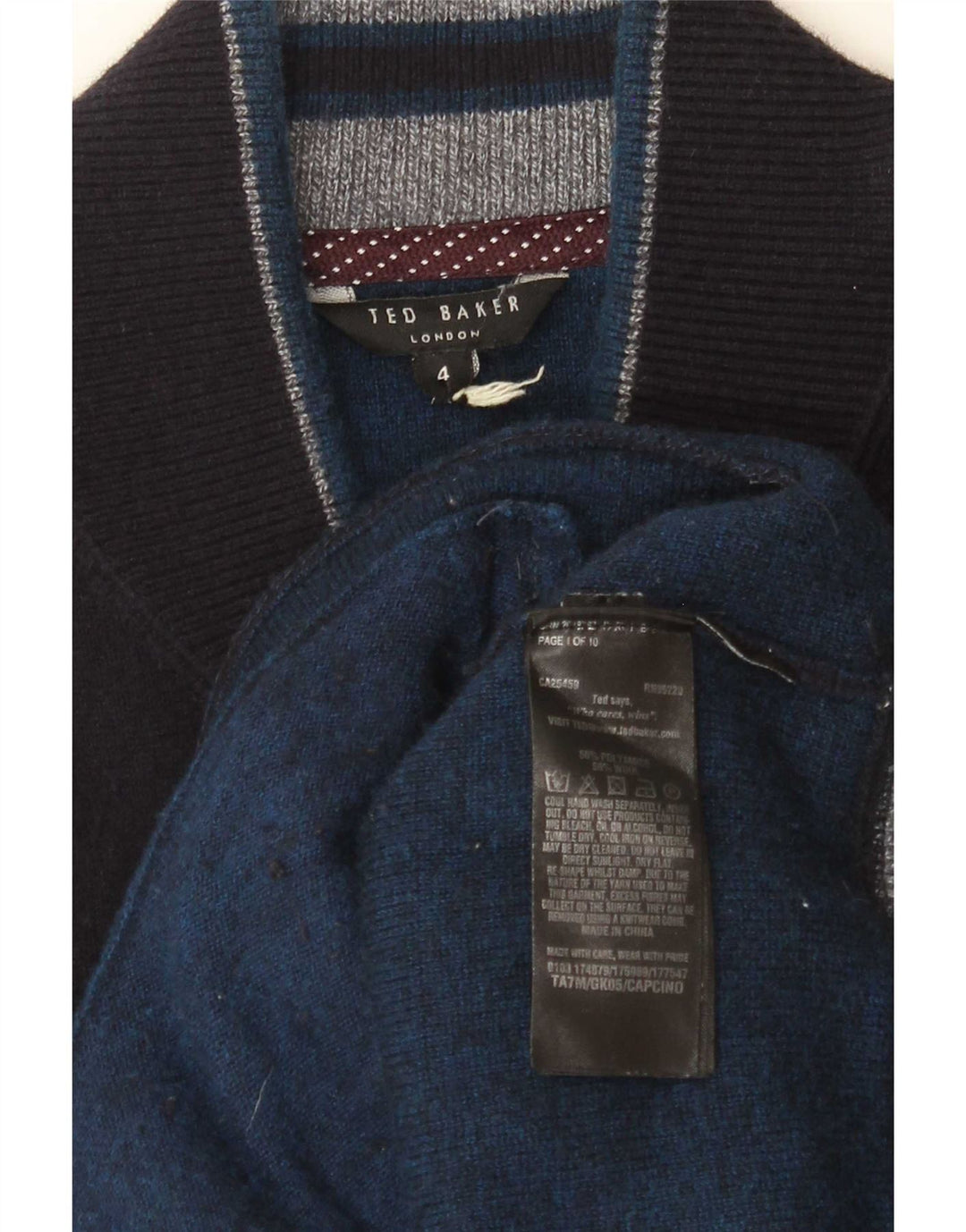 Suéter cardigã masculino Ted Baker tamanho 4 grande azul marinho poliamida