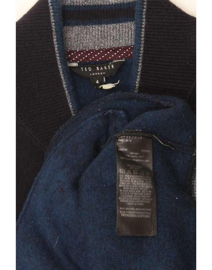 Suéter cardigã masculino Ted Baker tamanho 4 grande azul marinho poliamida