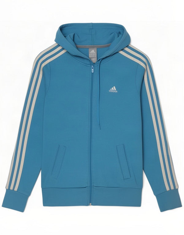 Adidas Womens Zip Hoodie Sweater UK 12 Medium Blue Cotton
