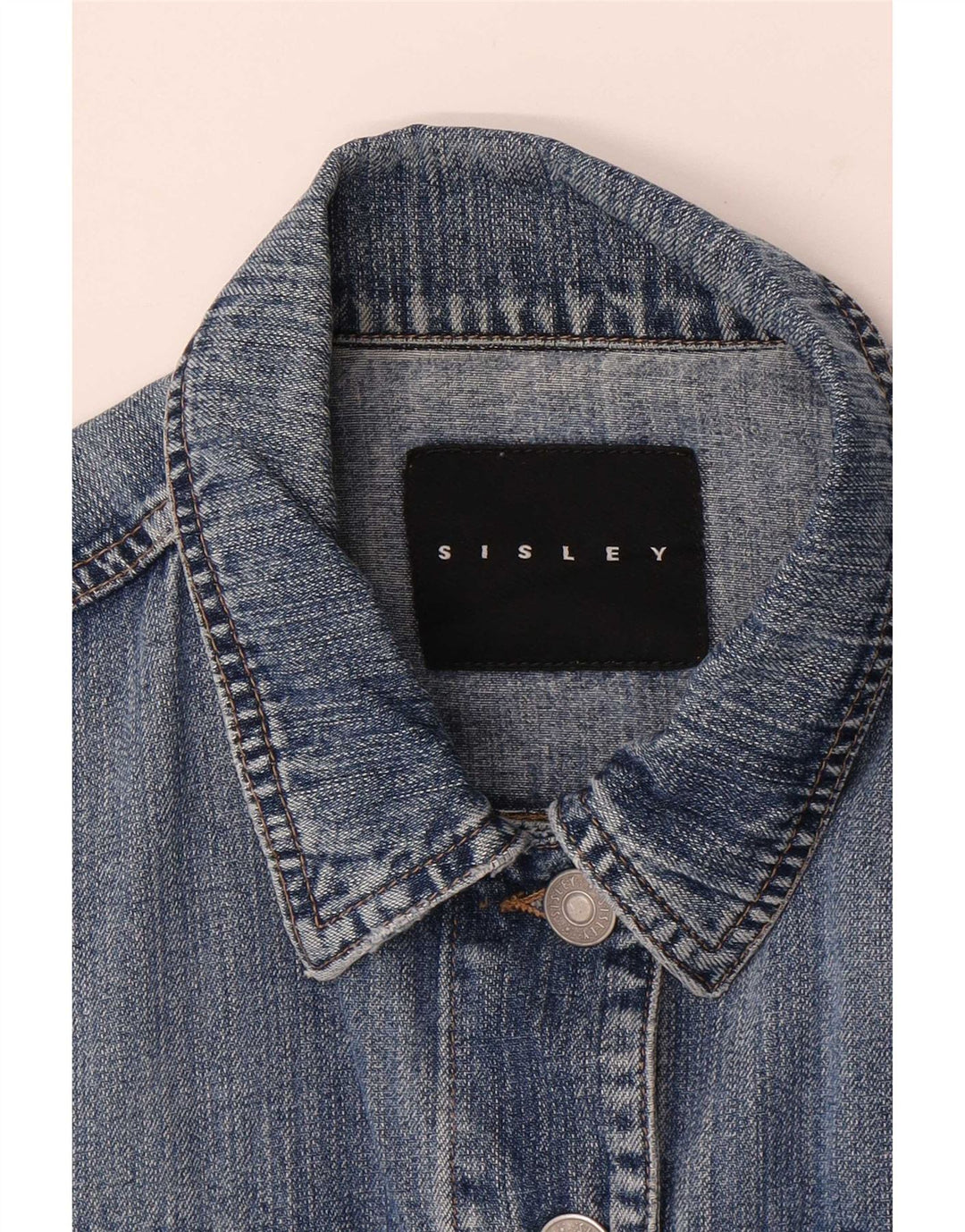 Jaqueta jeans feminina Sisley UK 14 algodão azul médio