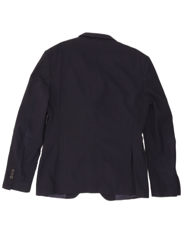 Jaqueta blazer masculina Zara com 2 botões EU 50 poliéster azul marinho médio